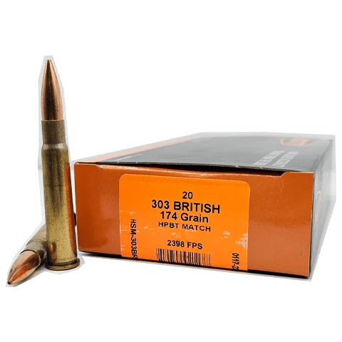 HSM AMMUNITION 303 BRITISH 174GR HPBT MATCH 20RD BOX 20 BOXES PER CASE