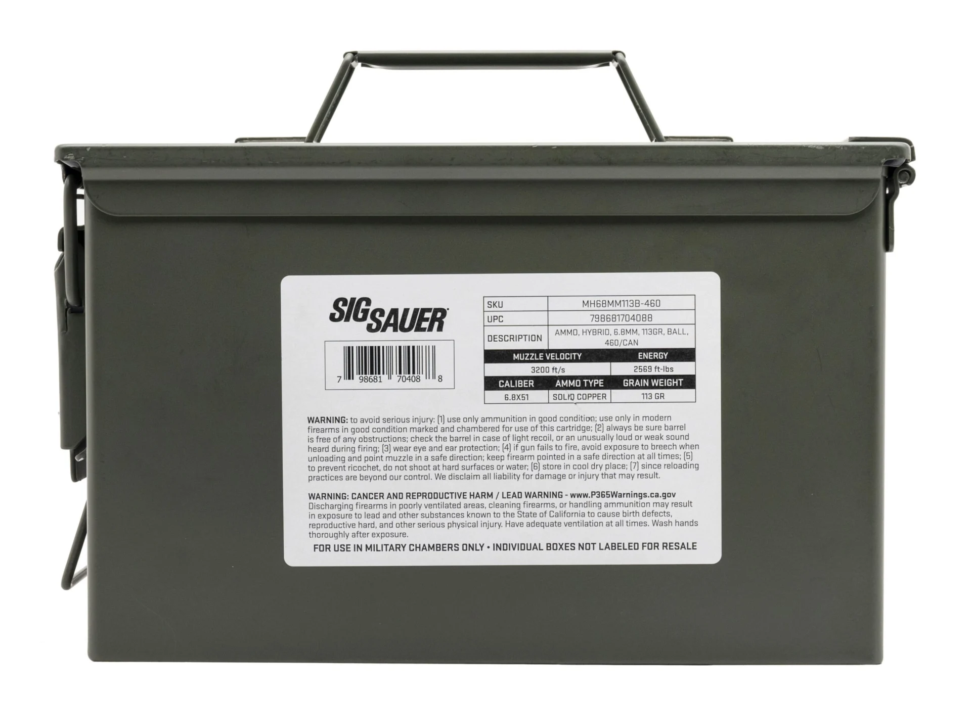 SIG SAUER 6.8X51MM HYBRID BALL 460RD AMMO CAN