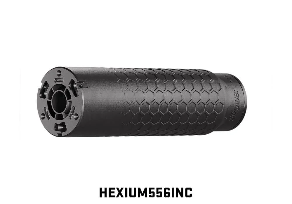 SIG SAUER HEXIUM556 5.56NATO SUPPRESSOR HUB TAPER D.T. MOUNT, BLACK, 3D PRINT INCONEL CORE 1/2X28